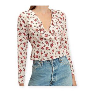 INTERMIX Evonne Silk Ruffle Floral Blouse White Red Long Sleeve Size 4